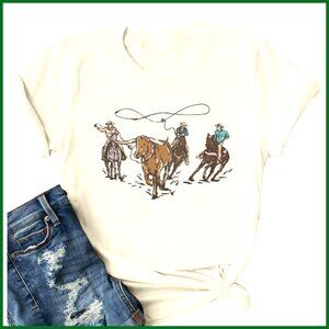 Retro Rodeo Western Cowgirl T-Shirt Short Sleeve Vintage Country Music Tee